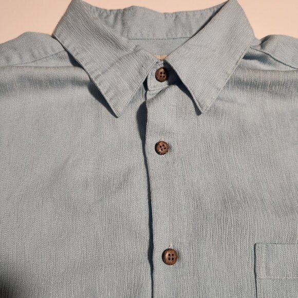 Island Shores Shirt Button Up Short Sleeve Light Blue Rayon Polyester Mens Med - Picture 3 of 10
